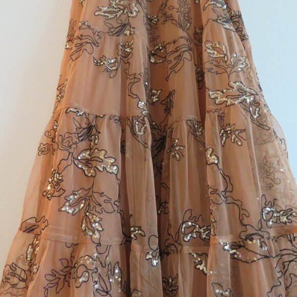 BY ANTHROPOLOGIE Sequined Tulle Midi Dress in Tan Peach Tiered Boho - Size S NWT - Picture 10 of 16